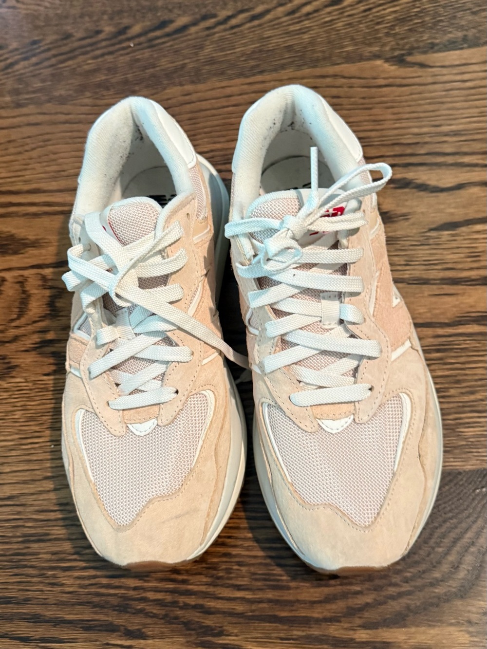 New Balance sea salt and taupe sneakers